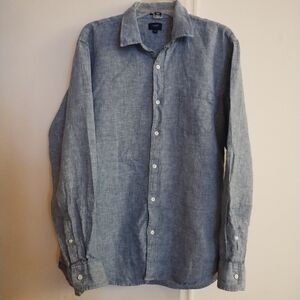 J. Crew Men's Light Blue Long Sleeve Linen Button Down Shirt Slim Size XL